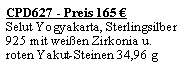 Textfeld: CPD627 - Preis 165 Selut Yogyakarta, Sterlingsilber 925 mit weien Zirkonia u. roten Yakut-Steinen 34,96 g